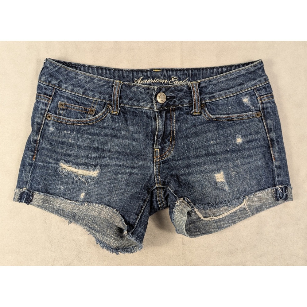 American Eagle Dark Blue Womens Distressed Micro Jean Shorts Size 4